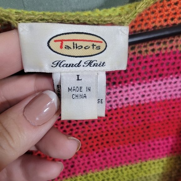 VINTAGE Y2K Size L Hand-Knit Striped Cardigan Sweater - Picture 4 of 7